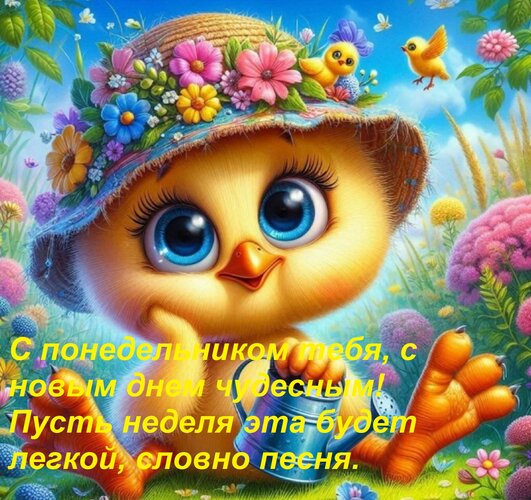 Открытка С понедельником тебя, с новым днем чудесным! Пусть неделя эта будет легкой, словно песня.