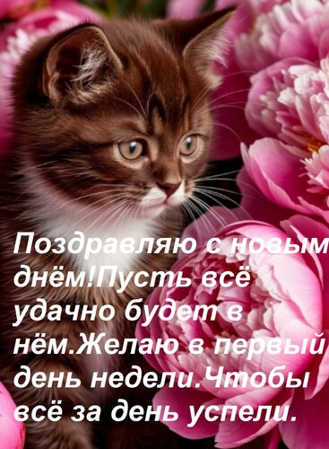 Открытка Поздравляю с новым днём! Пусть всё удачно будет в нём. Желаю в первый день недели, чтобы всё за день