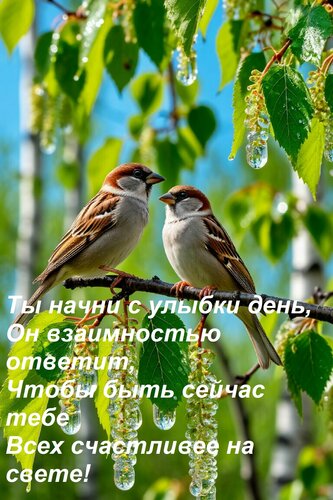 Открытка Ты начни с улыбки день, он взаимностью ответит, чтобы быть сейчас тебе всех счастливее на свете!