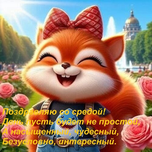 Открытка Поздравляю со средой! День пусть будет не простой, а насыщенный, чудесный, безусловно, интересный.