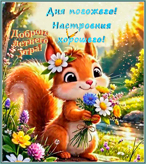 Анимированная открытка Доброго летнего утра! Дня погожего! Настроения хорошего!