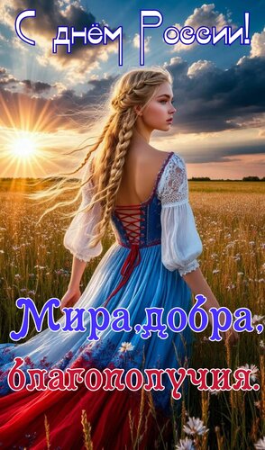 Открытка С днём России. Мира, добра, благополучия.