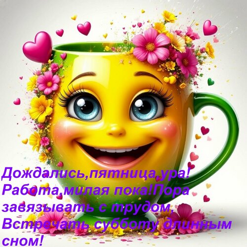 Открытка Дождались,пятница,ура! Работа,милая пока!Пора завязывать с трудом, Встречать субботу длинным сном!
