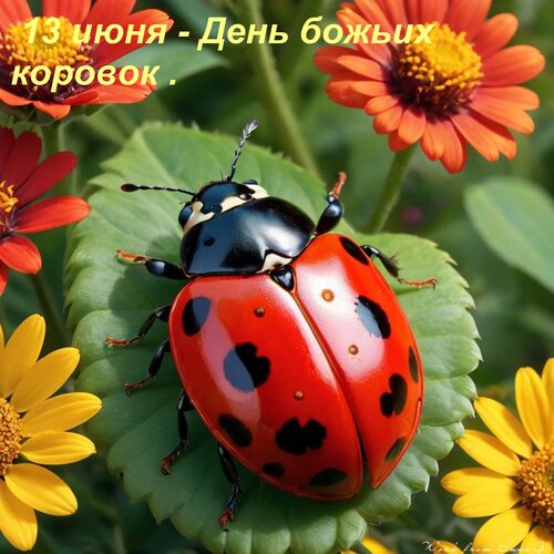 Открытка 13 июня - День божьих коровок.