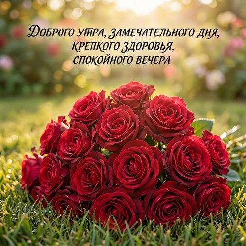Открытка Доброго утра, замечательного дня, крепкого здоровья, спокойного вечера