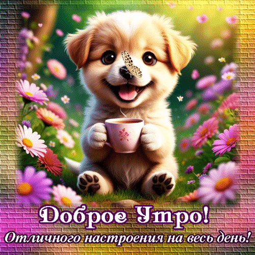 Анимированная открытка Доброе Утро! Отличного настроения на весь день!
