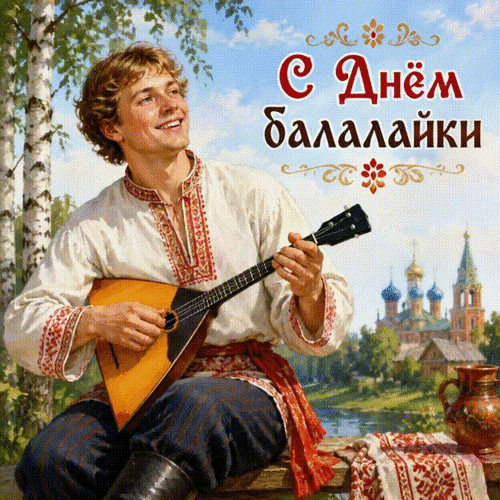 Анимированная открытка С днём балалайки