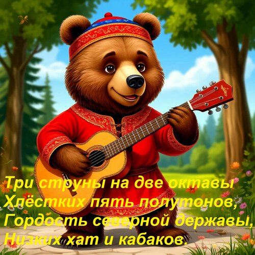 Открытка Три струны на две октавы Хлёстких пять полутонов, Гордость северной державы, Низких хат и кабаков.