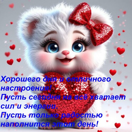 Открытка Хорошего дня и отличного настроения! Пусть сегодня на всё хватает сил и энергии. Пусть только радос