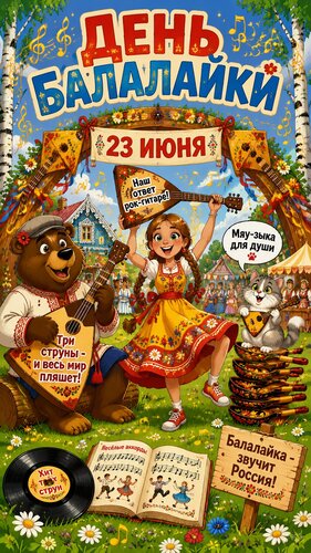 Открытка 23 июня - День балалайки.