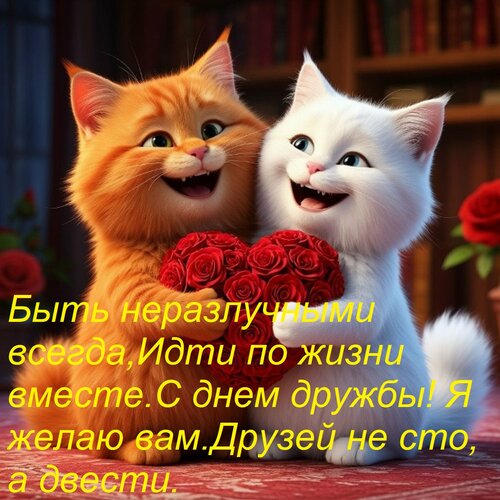 Открытка Быть неразлучными всегда, Идти по жизни вместе. С днем дружбы! Я желаю вам Друзей не сто, а двести.