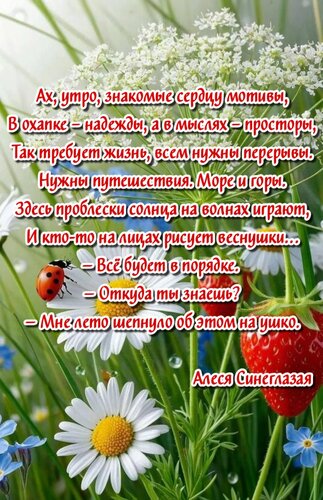 Открытка Ах, утро, знакомые сердцу мотивы, В охапке – надежды, а в мыслях-просторы,...