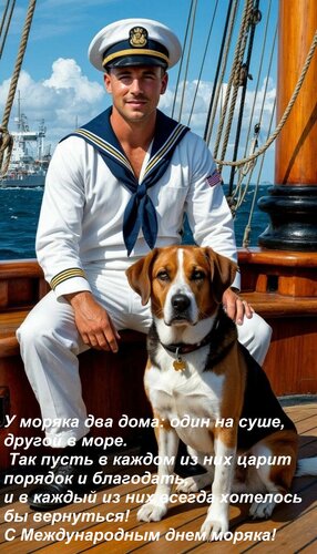 Открытка У моряка два дома: один на суше, другой в море. Так пусть в каждом из них царит порядок и благодать