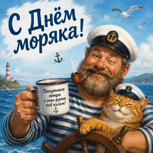 Анимированная открытка С днём моряка!