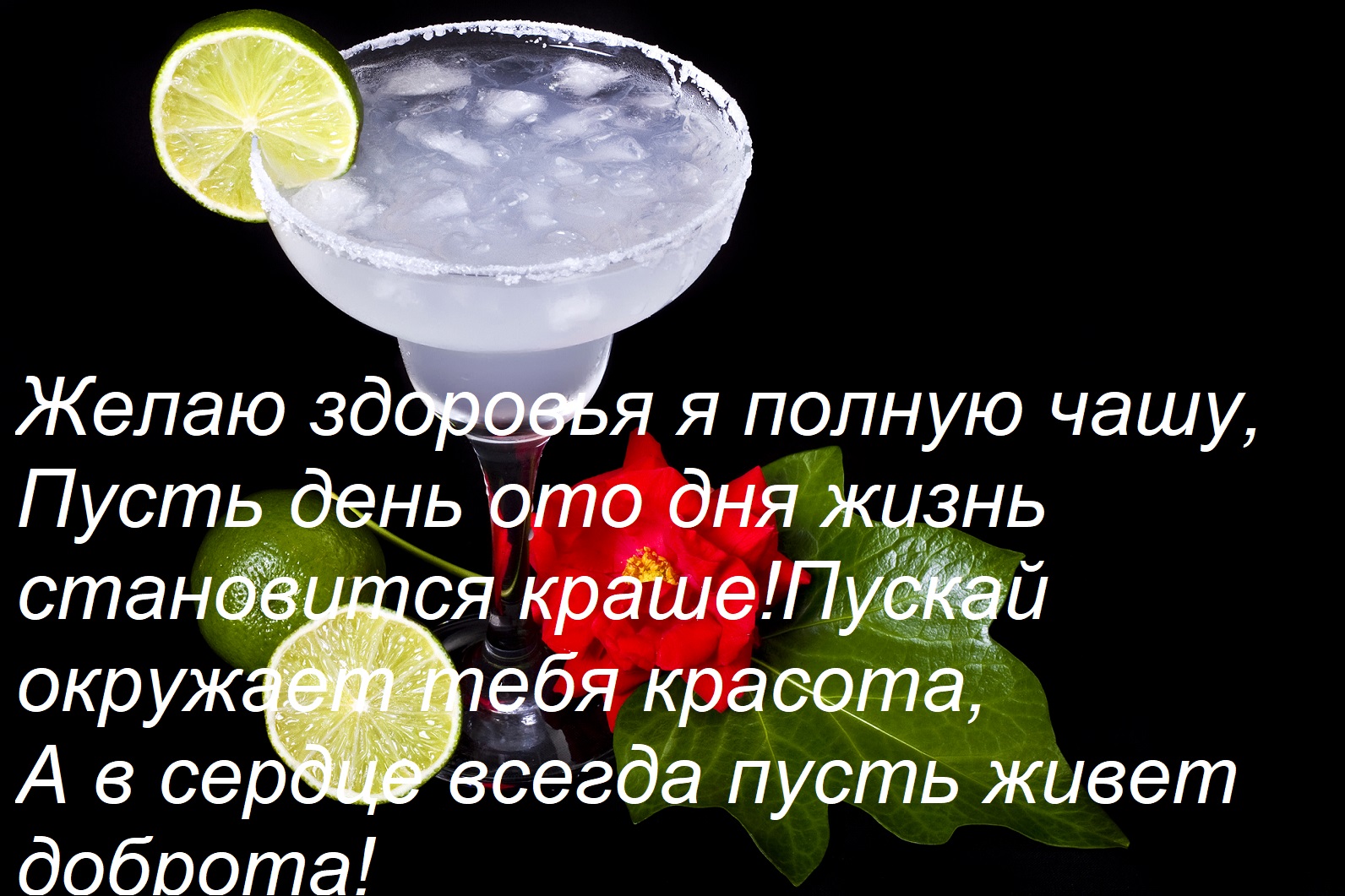 Открытка Желаю здоровья я полную чашу, Пусть день ото дня жизнь становится краше! Пускай окружает тебя красот