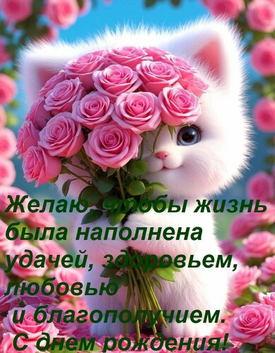 Открытка Желаю, чтобы жизнь была наполнена удачей, здоровьем, любовью и благополучием. С днем рождения!