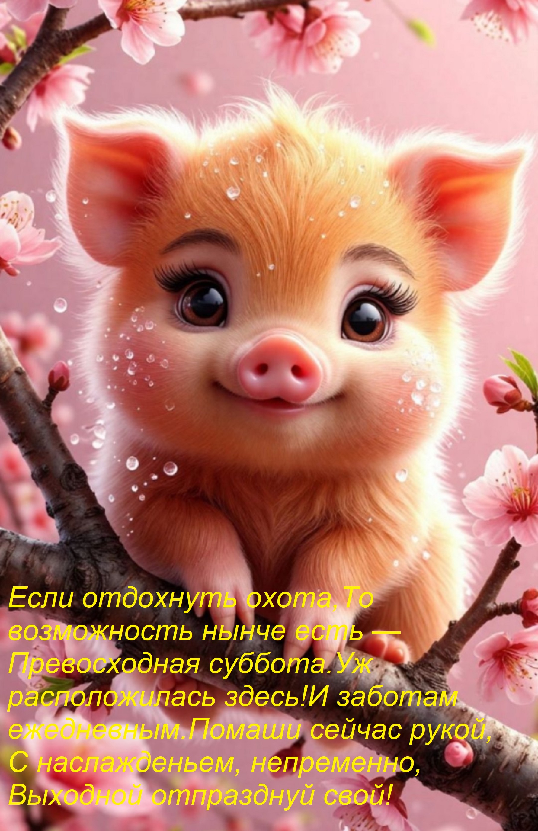 Открытка Если отдохнуть охота, То возможность нынче есть — Превосходная суббота Уж расположилась здесь! И заб