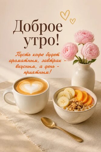 Открытка Пусть кофе будет ароматным, завтрак - вкусным, а день - приятным!