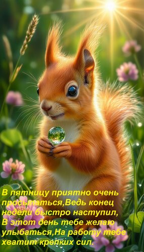 Открытка В пятницу приятно очень просыпаться, Ведь конец недели быстро наступил, В этот день тебе желаю улыба
