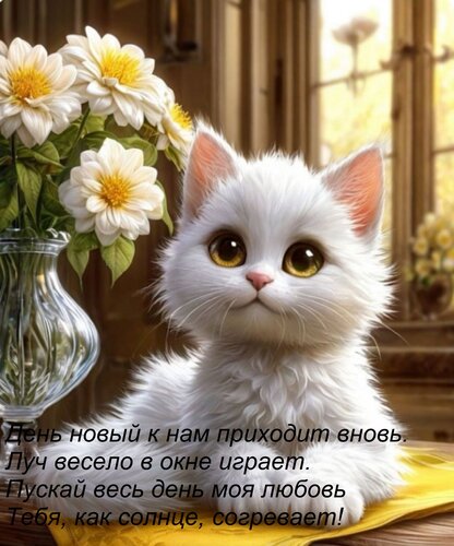 Открытка День новый к нам приходит вновь. Луч весело в окне играет. Пускай весь день моя любовь Тебя, как сол