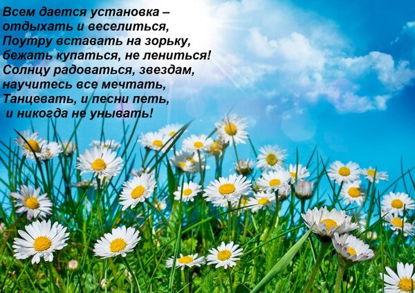 Открытка Всем дается установка – отдыхать и веселиться, Поутру вставать на зорьку, бежать купаться, не ленить