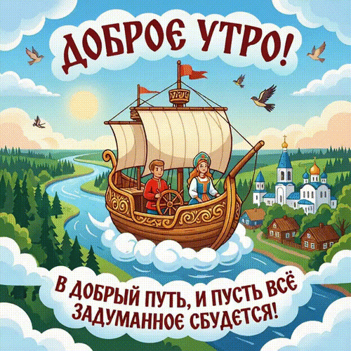 Анимированная открытка Доброе утро! В добрый путь, и пусть всё задуманное сбудется!