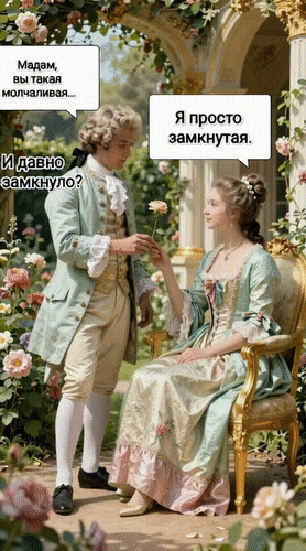 Анимированная открытка Мадам, вы такая молчаливая... Я просто замкнутая. И давно замкнуло?