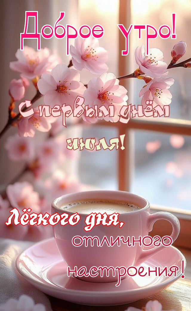 Открытка Доброе утро. С первым днём июля. Лёгкого дня, отличного настроения