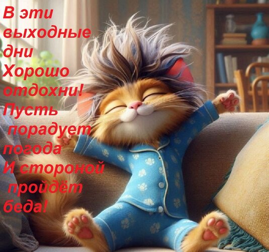 Открытка В эти выходные дни Хорошо отдохни! Пусть порадует погода И стороной пройдёт беда!
