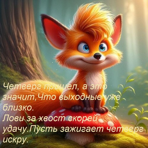 Открытка Четверг пришел, а это значит, Что выходные уже близко. Лови за хвост скорей удачу. Пусть зажигает че