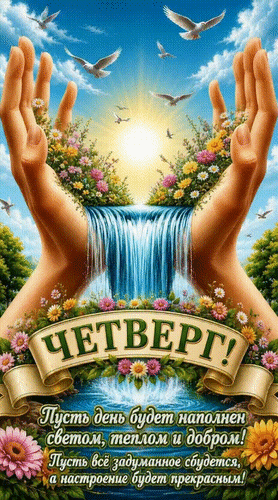 Анимированная открытка Четверг! Пусть день будет наполнен светом, теплом и добром! Пусть всё задуманное сбудется, а настрое