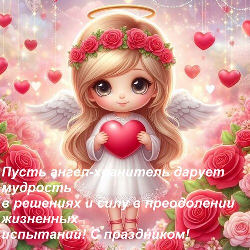 Открытка Пусть ангел-хранитель дарует мудрость в решениях и силу в преодолении жизненных испытаний! С празд