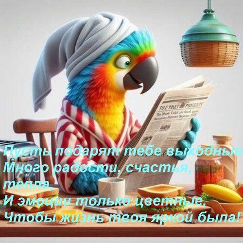 Открытка Пусть подарят тебе выходные Много радости, счастья, тепла, И эмоции только цветные, Чтобы жизнь твоя