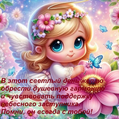 Открытка В этот светлый день желаю обрести душевную гармонию и чувствовать поддержку небесного заступника.