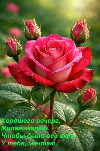 Открытка Хорошего вечера, Милая, желаю. Чтобы было всё окей у тебя, мечтаю.