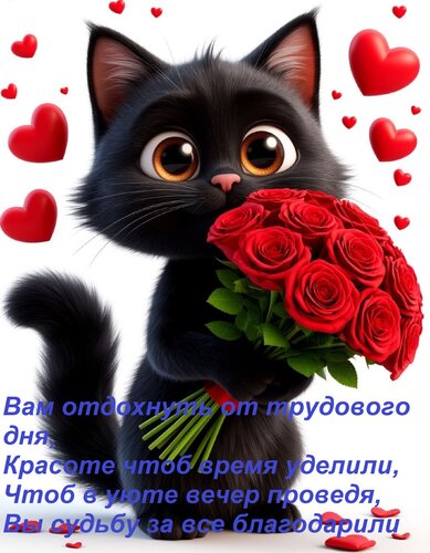 Открытка Вам отдохнуть от трудового дня, Красоте чтоб время уделили, Чтоб в уюте вечер проведя, Вы судьбу за