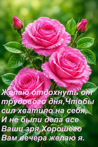 Открытка Желаю отдохнуть от трудового дня, Чтобы сил хватило на себя, И не были дела все Ваши зря, Хорошего В