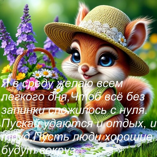 Открытка Я в среду желаю всем легкого дня, Чтоб всё без запинки сложилось с нуля. Пускай удаются и отдых, и т