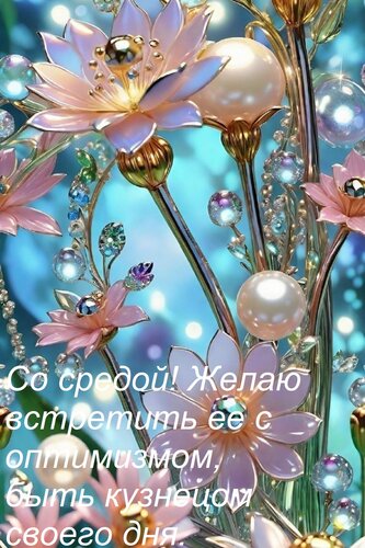 Открытка Со средой! Желаю встретить ее с оптимизмом, быть кузнецом своего дня.