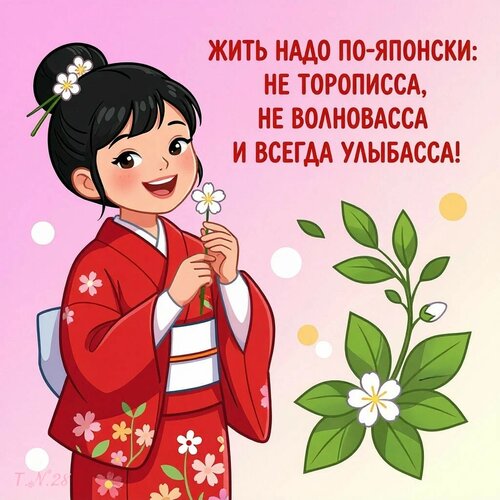 Открытка Жить надо по-японски: не торописса, не волновасса, и улыбасса
