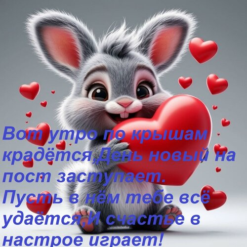 Открытка Вот утро по крышам крадётся, День новый на пост заступает. Пусть в нём тебе всё удаётся, И счастье в