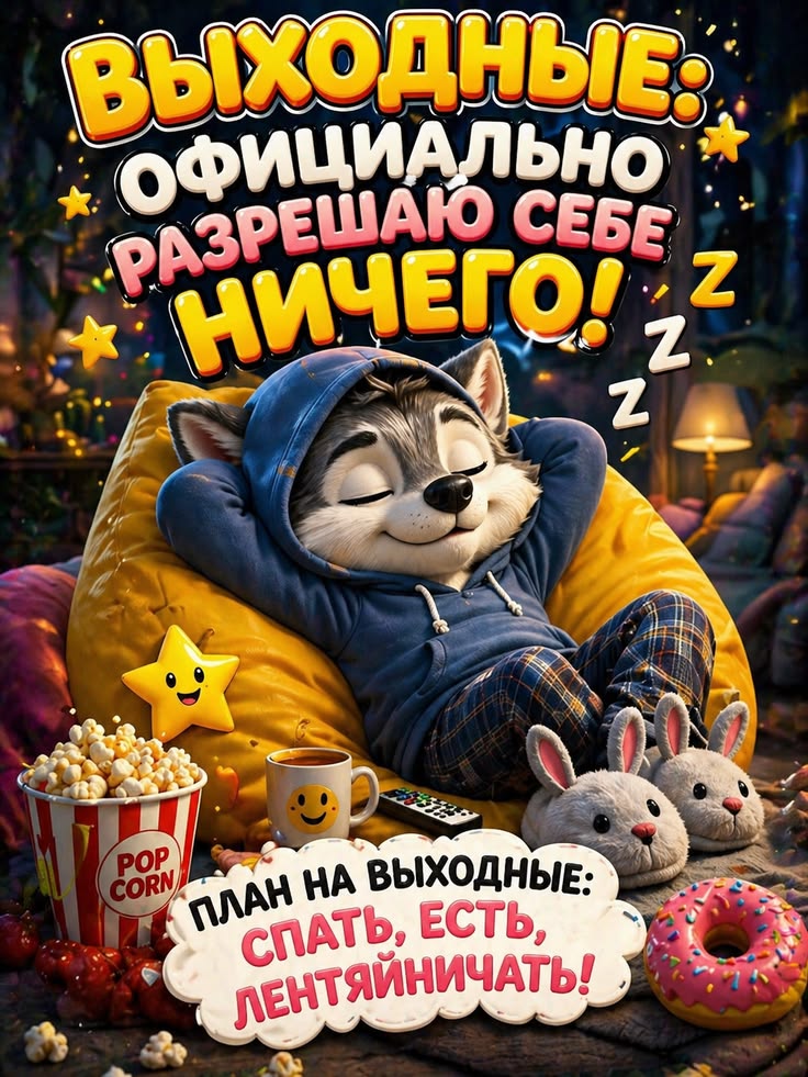 Открытка Выходные: официально разрешаю себе ничего
