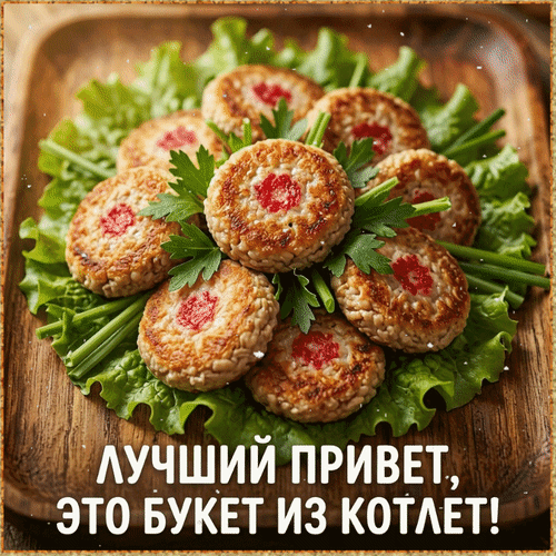 Анимированная открытка Лучший привет, это букет из котлет!