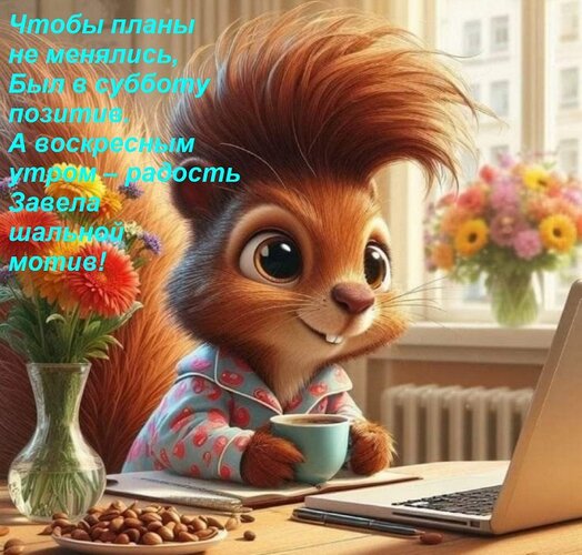 Открытка Чтобы планы не менялись, Был в субботу позитив. А воскресным утром – радость Завела шальной мотив!