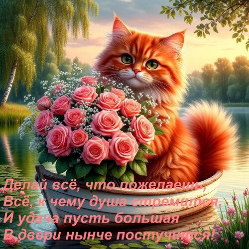 Открытка Делай всё, что пожелаешь, Всё, к чему душа стремится, И удача пусть большая В двери нынче постучится