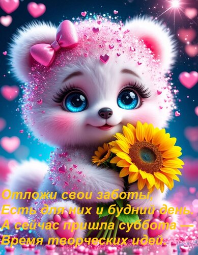 Открытка Отложи свои заботы, Есть для них и будний день. А сейчас пришла суббота — Время творческих идей.