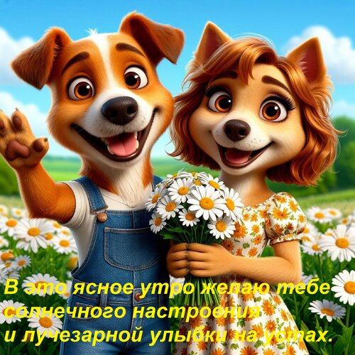 Открытка В это ясное утро желаю тебе солнечного настроения и лучезарной улыбки на устах.