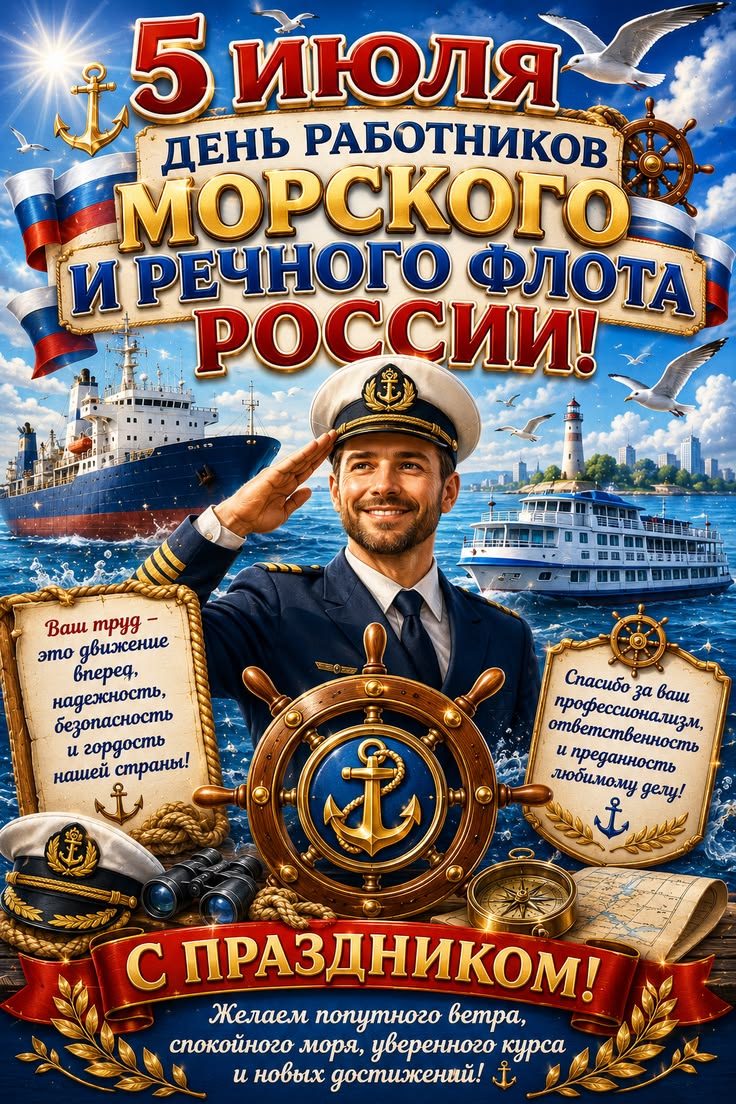 Открытка День работников морского и речного флота России