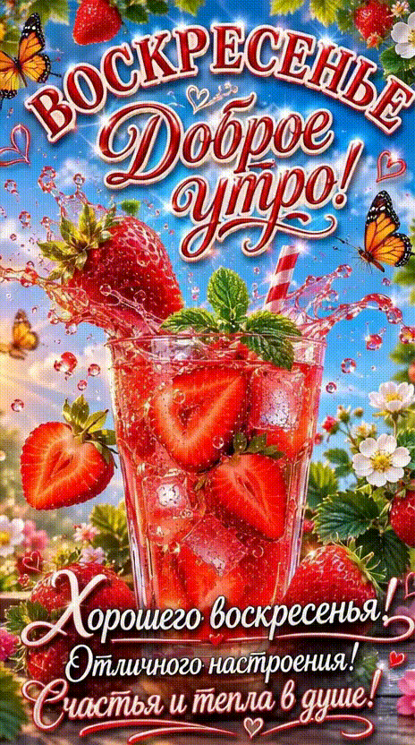 Анимированная открытка Воскресенье. Доброе утро! Хорошего воскресенья! Отличного настроения! счастья и тепла в душе!
