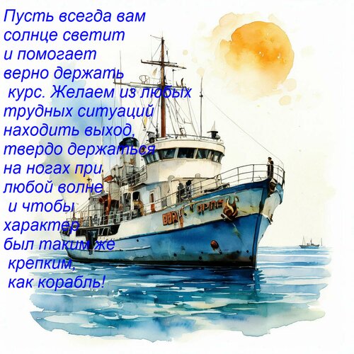 Открытка Пусть всегда вам солнце светит и помогает верно держать курс. Желаем из любых трудных ситуаций наход